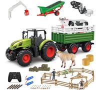Fisca Kit de jeu de tracteur RC - Jouet de ferme avec télécommande, tracteur 2,4 GHz avec remorque et bande de transport, ensemble de 45 pièces avec animaux de ferme, figurines, clôtures et