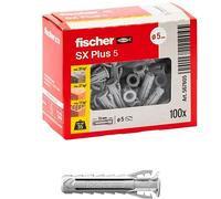 Fischer 100 chevilles SX Plus 5 x 25 mm pour mur plein, brique perforée, maçonnerie, béton, pour la fixation de lustres, meubles, armoires, étagères, 567605