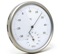 Fischer 186TH-01 Thermomètre hygromètre bimétallique 160 mm en acier inoxydable argenté Fabriqué en Allemagne