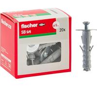 Fischer 20 chevilles SB 9 avec vis tête fraisée M4, universelles pour la fixation sur mur et béton