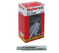 Fischer 25 Chevilles UX, 10 x 60 mm, pour mur plein, brique perforée, cloison sèche, 542454