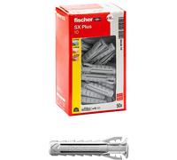 Fischer 50 chevilles SX Plus 10 x 50 mm pour mur plein, brique perforée, maçonnerie, béton, pour la fixation de lustres, meubles, armoires, étagères, étagères, 567610