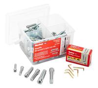 Fischer 531271 Kit smartfix Box chevilles avec vis avec crochet pour Murature pleines et ajourées, gris, lot de 80 pièces