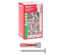 Fischer 537647 Chevilles avec vis DuoPower 8 x 40 mm pour mur plein, brique perforée, cloison sèche, 50 x 40 mm