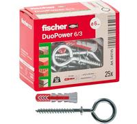 Fischer 541745 Cheville avec oeillet fermé Duopower, gris/rouge, 25 pièces
