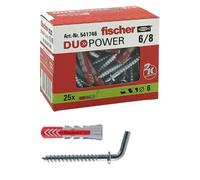 Fischer 541746 Cheville avec crochet court Duopower, gris/rouge, 25 pièces