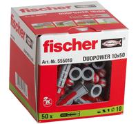 Fischer 555010 DUOPOWER Wall Plug, Red/Grey, 10 x 50, Set of 50 Pieces Ohne Schr