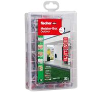 fischer 561385 Lot de 130 chevilles humides et extérieures avec vis en acier inoxydable et kit Duopower et Duoseal pour fixations extérieures et intérieures Rouge