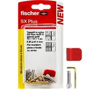Fischer 5675555 Lot de 10 crochets carrés en laiton avec chevilles 4 mm et clip de fixation, installation propre sur mur pour cadres lourds