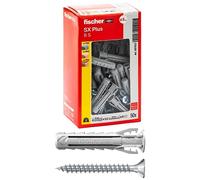 Fischer 567622 Chevilles SX Plus avec vis 8 x 40 mm pour mur plein, brique perforée, maçonnerie, béton, pour la fixation de lustres, meubles, armoires, armoires, étagères, 50 chevilles