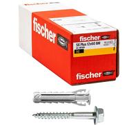 Fischer 567626 Chevilles SX Plus BM avec Vis Tête Hexagonale 12 x 60 mm Mur Plein, Brique Percée, Maçonnerie, Béton, pour la Fixation de Lustres, Meubles, armoires murales, étagères, étagères, 567626