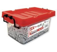 fischer 568676 - Big Box de chevilles murales pour béton SX Plus 6 x 30, pour fixer des lampes, tableaux, climatiseurs, 1000 unités + 5 forets 6 diamètre