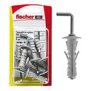 Fischer 6 chevilles SB 9 avec crochet long, universelles pour la fixation de lampes, miroirs, meubles sur mur et béton, gris, 504446