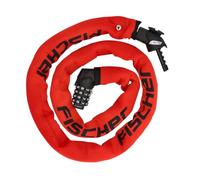 FISCHER Antivol à chaîne en néoprène avec serrure à combinaison, haute sécurité pour vélos et vélos électriques, anti-vol, rouge, longueur : 130 cm
