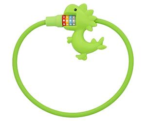 Fischer Antivol de câble dinosaure pour enfants - Antivol à combinaison avec 4 rouleaux à chiffres pour 10 000 combinaisons - Diamètre : 10 cm - Longueur : 60 cm - Vert