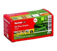 fischer - Cheville à quadruple expansion tous matériaux SX Plus Green 5x25 fabriquée à base de matières premières renouvelables/Boîte de 90