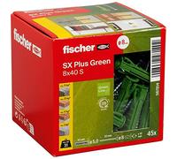 fischer - Cheville à quadruple expansion tous matériaux SX Plus Green 8x40 avec vis, fabriquée à base de matières premières renouvelables/Boîte de 45