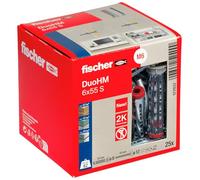 fischer - Cheville Bi-Matière DuoHM 6 x 55 pour Corps Creux, avec Vis à Tête Cylindrique, Empreinte PZ, Boite de 25