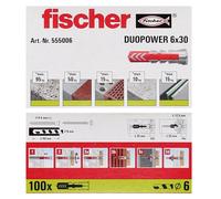 Fischer-Cheville Duopower pour matériaux pleins et creux - ø 6 x 30 mm - boîte de 100 pièces