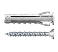fischer - Cheville Nylon à Expansion SX Plus 5x25 avec collerette et vis, Tous matériaux/Blister de 20
