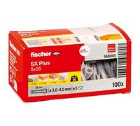 fischer - Cheville nylon à expansion SX Plus 5x25 avec collerette, tous matériaux/Boite de 100