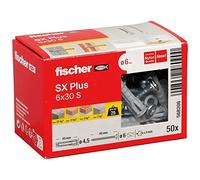 fischer - Cheville nylon à expansion SX Plus 6x30 avec collerette et vis, tous matériaux/Boite de 50