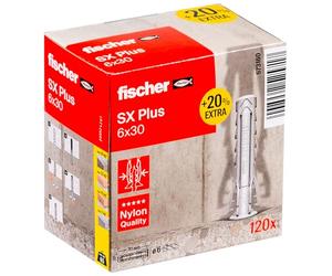 fischer - Cheville Nylon Multi-matériaux SX Plus 6x30 + 20% de Contenu supplémentaire Gratuit/Boîte de 120