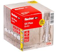 Fischer - Cheville Nylon Multi-matériaux SX Plus 8x40 + 20% de Contenu supplémentaire Gratuit/Boîte de 120