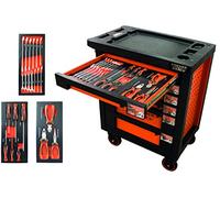 Fischer Darex - Servante d'atelier verrouillable, 6 tiroirs équipés 22 outils clés + pinces + tournevis