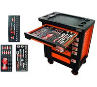 Fischer Darex - Servante d'atelier verrouillable, 6 tiroirs équipés 82 outils clés + douilles 82