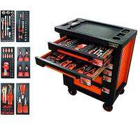 Fischer Darex - Servante d'atelier verrouillable, 6 tiroirs équipés 96 outils clés + douilles + pinces