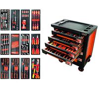 Fischer Darex - Servante d'atelier verrouillable, 6 tiroirs équipés clés + douilles + tournevis 145 outils