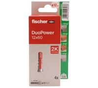 fischer - Duopower 12 x 60-4U, chevilles murales multi-matériaux, pour accrocher des vélos, des cadres, des armoires, des supports de télévision, des étagères, des meubles.