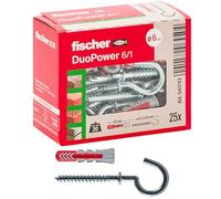 Fischer Duopower 541743 Lot de 25 chevilles avec œillet ouvert Grigio/Rosso 6 x 30 mm