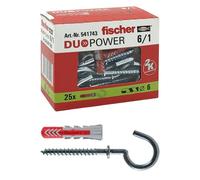 fischer Duopower 541743 Lot de 25 chevilles avec œillet ouvert Grigio/Rosso 6 x 30 mm