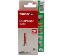 fischer - Duopower 6 x 30-28U, chevilles murales multi-matériaux, pour accrocher des vélos, des cadres, des armoires, des supports de télévision, des étagères, des meubles.