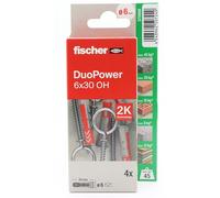 fischer - Duopower 6 x 30 avec broche fermée - 4U, chevilles murales multi-matériaux, pour accrocher des vélos, des cadres, des armoires, des supports de télévision, des étagères, des meubles.