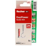 fischer - Duopower 6 x 30 avec broche ouverte - 4U, chevilles murales multi-matériaux, pour accrocher des vélos, des cadres, des armoires, des supports de télévision, des étagères, des meubles.