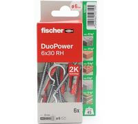 fischer - Duopower 6 x 30 avec broche ouverte - 4U, chevilles murales multi-matériaux, pour accrocher des vélos, des cadres, des armoires, des supports de télévision, des étagères, des meubles.