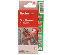 fischer - Duopower 6 x 30 avec douchette - 6U, chevilles murales multi-matériaux, pour accrocher des vélos, des cadres, des armoires, des supports de télévision, des étagères, des meubles.