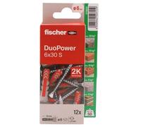fischer - Duopower 6 x 30 avec vis - 12U, chevilles murales multi-matériaux, pour accrocher des vélos, des cadres, des armoires, des supports de télévision, des étagères, des meubles.