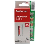 fischer - Duopower 6 x 30 avec vis - 12U, chevilles murales multi-matériaux, pour accrocher des vélos, des cadres, des armoires, des supports de télévision, des étagères, des meubles.