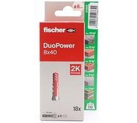 fischer - Duopower 8 x 40-18U, chevilles murales multi-matériaux, pour accrocher des vélos, des cadres, des armoires, des supports de télévision, des étagères, des meubles.