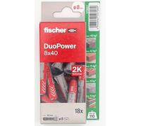 fischer - Duopower 8 x 40-18U, chevilles murales multi-matériaux, pour accrocher des vélos, des cadres, des armoires, des supports de télévision, des étagères, des meubles.