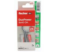 fischer - Duopower 8 x 40 avec broche fermée - 2U, chevilles murales multi-matériaux, pour accrocher des vélos, des cadres, des armoires, des supports de télévision, des étagères, des meubles.
