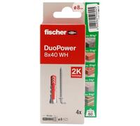 fischer - Duopower 8 x 40 avec douchette - 4U, chevilles murales multi-matériaux, pour accrocher des vélos, des cadres, des armoires, des supports de télévision, des étagères, des meubles.