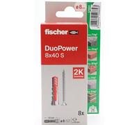 fischer - Duopower 8 x 40 avec vis - 8U, chevilles murales multi-matériaux, pour accrocher des vélos, des cadres, des armoires, des supports de télévision, des étagères, des meubles.