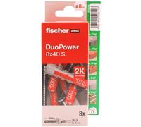 fischer - Duopower 8 x 40 avec vis - 8U, chevilles murales multi-matériaux, pour accrocher des vélos, des cadres, des armoires, des supports de télévision, des étagères, des meubles.
