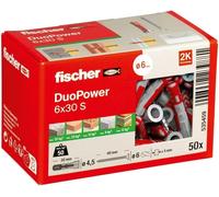 Fischer DuoPower Chevilles Murs & Vis Rouge/Gris Plusieurs Tailles 6x50 8x65
