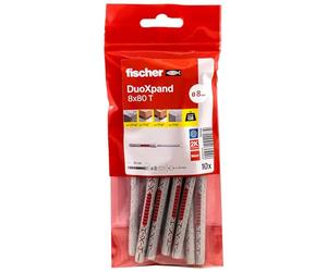 fischer DuoXpand Lot de 10 chevilles universelles de qualité supérieure avec vis à tête fraisée galvanisée (10 pièces), chevilles pour un maintien solide, idéales pour les matériaux de construction